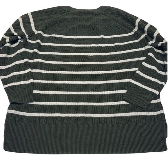 Old Navy High/Low Knit Round Neck Dark Green & Ivory Striped Pullover Sweater XL - Picture 3 of 5